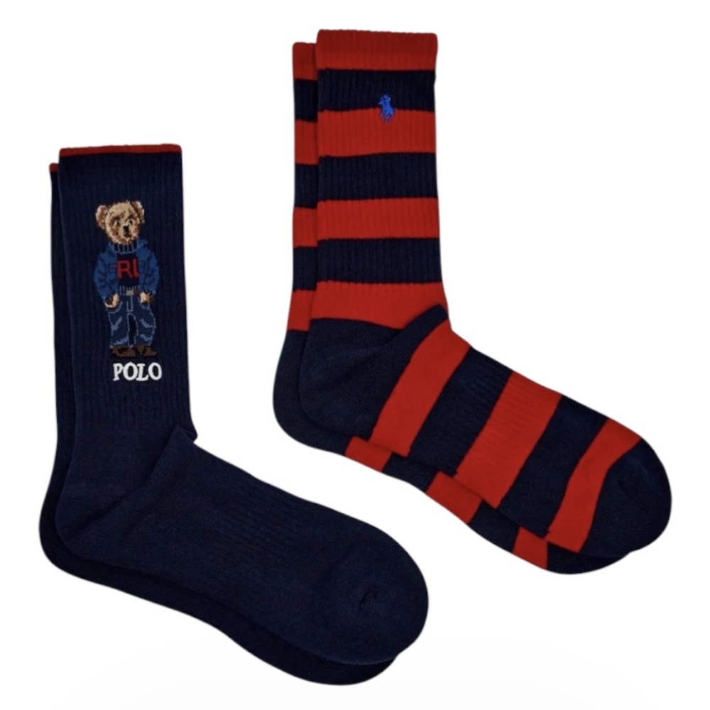 Polo Ralph Lauren 2-Pack Polo Bear Striped Socks Men's Size 10-13